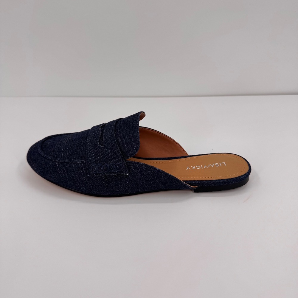 Lisa Vicky Enrich Women's 7.5 M NEW Dark Blue Denim Penny Loafer Mules Slide On - Picture 10 of 14